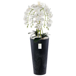 Umelá orchidea kaskádová kytica biela v kvetináči antracitová H 110 cm dekorácia do domácnosti, umelá rastlina orchidea, umelý kvet, umelá orchidea v kvetináči
