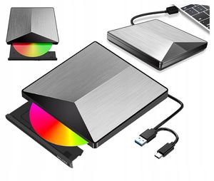 Externer tragbarer DVD CD-RW DRIVER 2in1 USB 3.0 und USB-C 3.1 für Laptop und Computer RECORDER ALUMINIUM