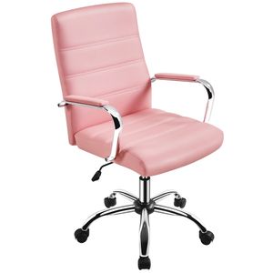Yaheetech Bürostuhl ergonomischer Schreibtischstuhl, Drehstuhl mit Rollen, Bürohocker mit Armlehnen, Arbeitsstuhl mit Rückenlehne, Chefsessel Belastbar bis 130kg  Hellrosa