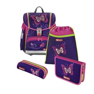 Školská taška TOUCH2 pre prvákov - 4-dielna sada, Step by Step glitter butterfly, certifikát AGR