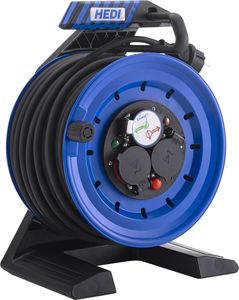 HEDI Vollkunststoff-Kabeltrommel Generation 7 Companion (Kabeltrommel-ø 250 mm, 25 m Gummi Leitung 2,5mm, spritzwassergeschützte 3-fach Schutzkontakt-Steckdose 250 V) K7A25G2TF