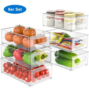 Freetoo Kühlschrank Organizer 6er Set Kühlschrank Lagerung Box, 25,5 x 15 x 7 cm  Vorratsbehälter mit Griff, Durchsichtig Stapelbare, ideal für Küchen, Kühlschrank, -BPA Frei