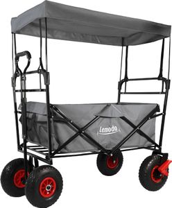 Bollerwagen faltbar mit Dach, grau, Handwagen mit 120 kg Zuladung, Leiterwagen mit Luftreifen