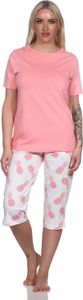 Normann Damen Kurzarm Pyjama Schlafanzug mit Caprihose Homewear und Ananas als Motiv ; rosa , 40
