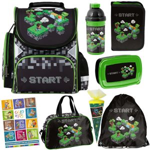 Školní taška pro kluky a holky - školní batoh pro děti s penálem - taška na boty, láhev na vodu, sportovní taška a sešit s domácími úkoly