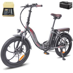 Elektrofahrrad F20 Akku 36V 16Ah Klapprad 20 Zoll E-Bike 250W Mountainbike Motor Shimano 7S Fatbike StVO Bremslicht, Grau