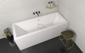 ECOLAM Badewanne Wanne Rechteck Quadro Design Acryl weiß 190x90 cm + Schürze Ablaufgarnitur Ab- und Überlauf Automatik Füße Silikon