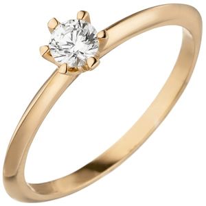 JOBO Damen Ring 52mm 585 Gold Rotgold 1 Diamant Brillant 0,15 ct. Diamantring Solitär