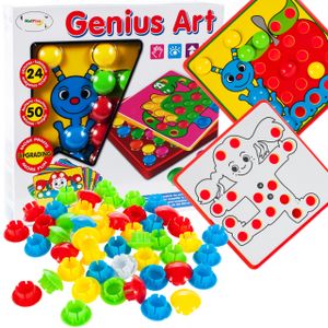MalPlay Mosaik Steckspiel für Kinder | Steckmosaik mit 50 Steckperlen und 24 Bunten Steckplätte | Baustein Set | Geschenk