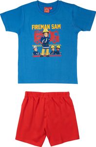 Feuerwehrmann Sam Schlafanzug für Jungen Kinder Pyjama Set kurzarm Oberteil mit Hose Blau/Rot 122-128