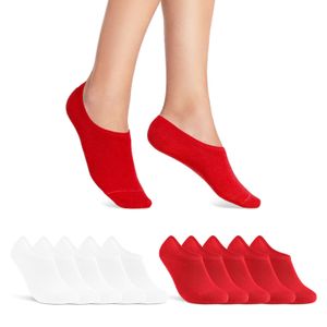 10 Paar Sneaker Socken Damen & Herren unsichtbare kurze Socken mit Silikonpad gegen Verrutschen 16805- Rot/Weiß 35-38