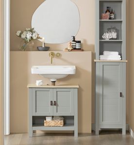 SoBuy BZR69-HG Waschbeckenunterschrank Badschrank Waschtisch Badunterschrank Badezimmerschrank Badmöbel Waschbecken mit Unterschrank Hellgrau