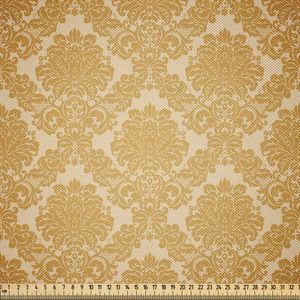 ABAKUHAUS Damast Satin Stoff als Meterware, Blumenmuster lebhaftes Bild mit altem barockem Muster-blühendem Laub-Design, 2 M (148 x 200 cm), Mustard Bernstein