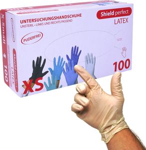 Shield Perfect Latex Untersuchungshandschuhe, puderfrei - Weiss Größe S - Box mit 100 Stück