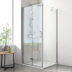 EMKE Duschkabine 75x90x195cm Eckeinstieg Falttür Duschabtrennung Rahmenlose Duschtür mit Seitenwand Beidseitiger Nano-Beschichtung Duschwand
