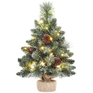 Yorbay Mini Weihnachtsbaum mit 20 warmweiß LEDs und Schnee, Tannenbaum mit Zapfen mit weißer Spitze, Tannenzapfen mit Glitzerzweigen und Taschenboden aus Stoff für Weihnachten, Advent, ca. 40cm