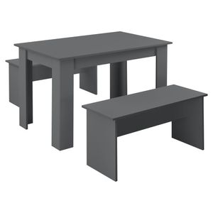 Súprava stola a lavíc 3-dielna jedálenská súprava pre 4 osoby Stôl 110 x 70 cm s 2 lavicami Stolová skupina Sedenie Sivá [en.casa]