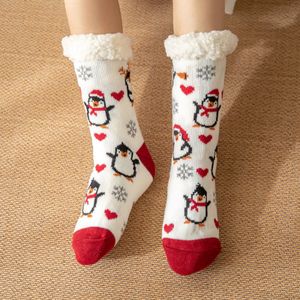 Warme Hüttensocken Socken Anti-Rutsch Wintersocken Stoppersocken, Kuschelsocken für Herren Damen, Weihnachtengeschenk, weißer Pinguin