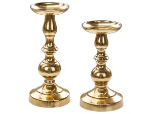 BELIANI Kerzenständer 2er Set Gold aus Aluminium für Stumpenkerzen Glänzend Dekoration Deko