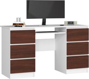 PC-Schreibtisch AKORD A11 Weiß mit 6 Schubladen Front Wenge B135 x H77 x T50 cm