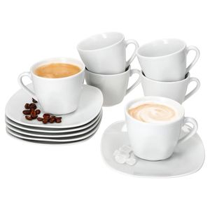 6er Set Lotta Kaffeetassen mit Untertassen für 6 Personen weiß Porzellan Tee