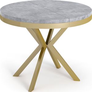 Runder Ausziehbarer Esstisch - Loft Style Tisch mit Goldenen Metallbeinen - 90 bis 170 cm - Industrieller Tisch für Wohnzimmer - Kompakt - 90 cm - Beton Grau