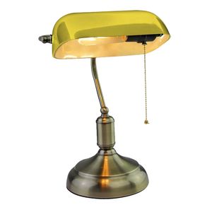 V-tac VT-7151 Banker-Lampe – gelbes Glas – Retro Vintage Schreibtischlampe – Notarleuchte – E27