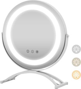 GOPLUS Kosmetikspiegel mit Beleuchtung, 360° drehbarer Schminkspiegel mit Touchscreen, 3 Lichtfarben und dimmbarer Helligkeit (26 x 13 x 35,5cm)