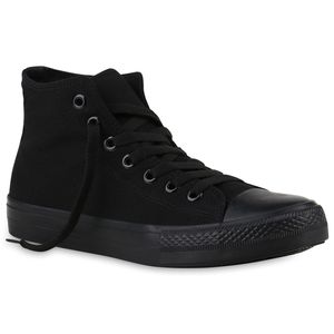 Mytrendshoe Damen Sneakers Sneaker High Basic Schuhe Stoffschuhe 817963, Farbe: Schwarz Schwarz, Größe: 39