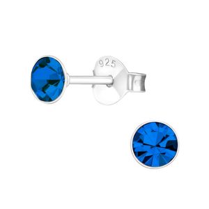 1 Paar Ohrringe 925 Sterling Silber Ohrstecker mit Kristall 4mm in blau