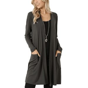 Damen Plus Size Strick Wasserfall Cardigans Mantel Langarm Jacke Outwear,Farbe: Grau,Größe:4XL