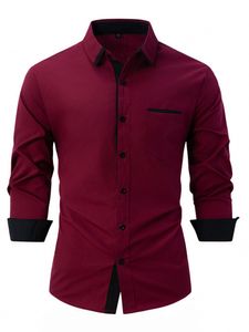 Herren Hemden Baumwolle Langarm Shirts Revers Casual Tops Sommer Freizeithemd Oberteile Rotwein,Größe M