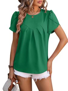 Damen T-Shirts Chiffon Tee Rundhals Bluse Tops Baggy Kurzarm Sommershirt Freizeithemd Grün,Größe 2xl