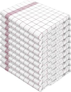 Tobeni 10 Halbleinen Geschirrtücher Küchentücher in Gastronomie-Qualität, Grösse:60 cm x 80 cm, Farbe:Rot
