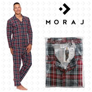 MORAJ Schlafanzug Herren Pyjama Baumwolle Langarm + Pyjamahose Nachtanzug - 5800-001 - Rot - M