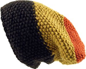 Wollmütze mit Perlmuster, Nepalmütze mit Streifenmuster - Braun/bunt, Uni, Wolle, Mützen