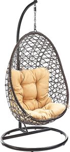 Kobolo Hängekorb CRISSCROSS mit Gestell und Schwingkorb aus Polyrattan - Hängestuhl Gartenschaukel Relaxkissen Gartensessel Hängeschaukel Hängesessel