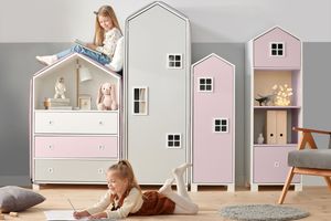 Konsimo Sada dětského nábytku 4 ks. "MIRUM", bílý, šedá, růžová, 57x172x45|40x126x45|47x152x45|80x126x45 cm