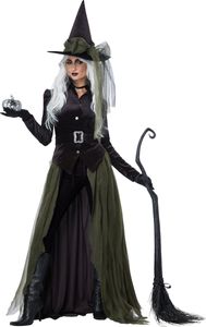 Mroczny gotycki kostium czarownicy dla kobiet na Halloween zielono-czarny XL (44/46)