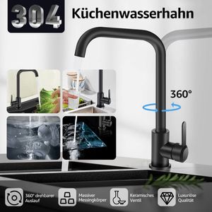 Wasserhahn Küche Mischbatterie,Edelstahl Schwarz,Küchenarmatur 360° Drehbar,Spültischarmatur,Luftsprudler, Einhebelmischer Hahn