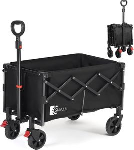 SUNULA Bollerwagen Faltbar Klein 80L 100KG, Klappbarer Handwagen Einkaufen, Schwarz