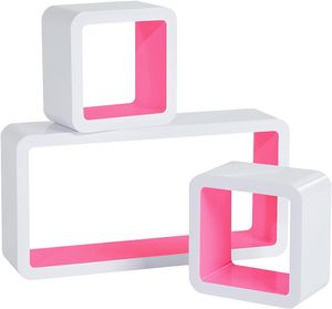 WOLTU Wandregal Cube Regal 3er Set Würfelregal Hängeregal, weiß-Rosa