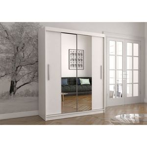 Schwebetürenschrank Kleiderschrank Schrank Garderobe Spiegel Vista 01 (Weiß/Weiß) + Spiegel