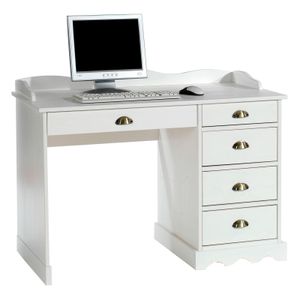 Schreibtisch Bürotisch COLETTE Arbeitstisch mit Aufsatz, Kiefer massiv, weiß lackiert, Landhausstil