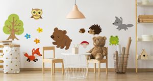 Muralo Wandsticker Schne Waldtiere und Blumen 50 x 100 cm Wandtattoo Wanddeko Aufkleber Set Kinderzimmer XXL