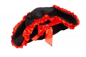 Kostüm Zubehör Piratenhut Piratin Hut Dreispitz schwarz rot Karneval Fasching