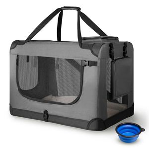 Juskys Hundetransportbox Lassie L (grau) faltbar - 50 x 70 x 52 cm - Reisebox mit Decke, Tasche & Griffen – Stoff Transportbox für Hunde