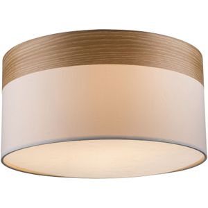 Globo Lighting Deckenleuchte Metall Nickel matt, Holz braun, Textil beige, Acryl satiniert, ø: 400mm, H: 250mm, exkl. 3x E27 40W 230V