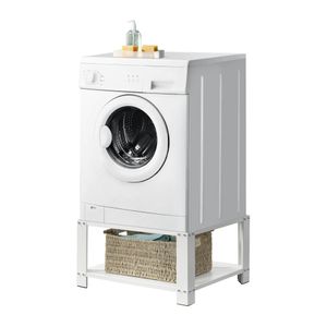 Waschmaschinen-Sockel mit Ablage Waschmaschinen-Untergestell Trockner Sockel Podest + Ablage  Stahl Weiß [en.casa]