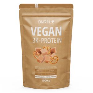 Protein Vegan 1kg - 84,1% pflanzliches Eiweiß - Nutri-Plus Shape & Shake 3k-Proteinpulver - Veganes Eiweißpulver  Caramel-Salted Pretzel